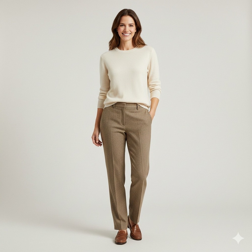 Ralph Lauren Polo Golf Women's Trousers‎ Size 10 Herringbone Tan Cotton Blend